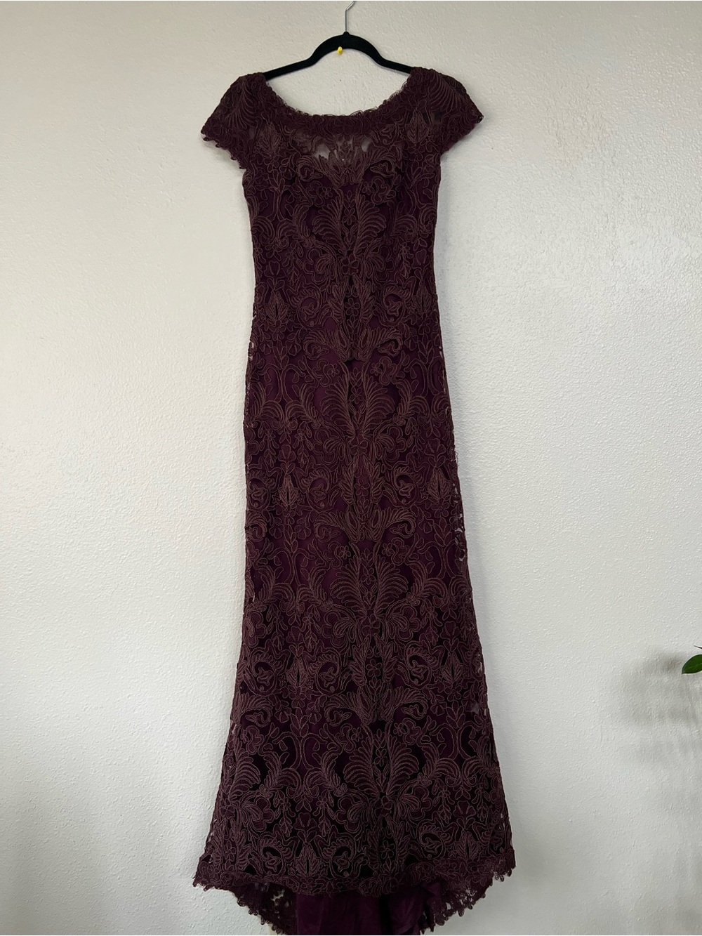 Tadashi Shoji Eggplant Burgundy Lace Maxi Gown